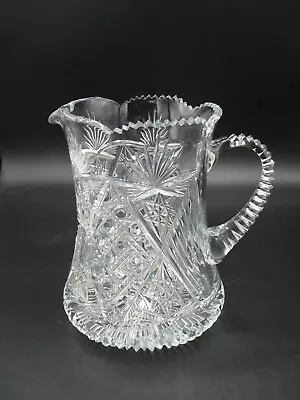 Vtg ABP Cut Glass Pitcher 6 3/4  American Brilliant Period • $98.01