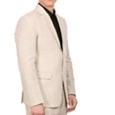 WINTAGE Men's 100% Linen Notch Lapel All Season Natural Color Suit Sz 44 • $40