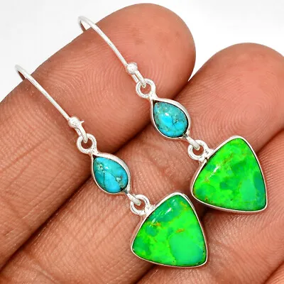 Composite Kingman Green & Blue Mohave Turquoise 925 Silver Earrings CE27211 • $11.99