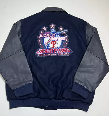 2008 PHILADELPHIA PHILLIES WORLD SERIES MLB Leather Wool Bomber Varsity Jacket X • $99.99