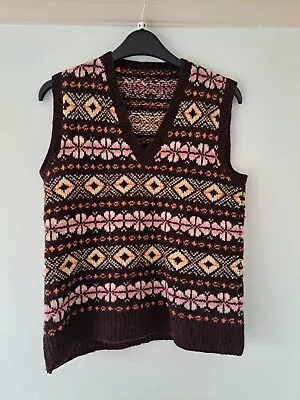 Vintage Handknit Fair Isle Vest Sleeveless Sweater Small Multicoloured Unique • £24.99