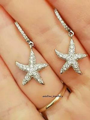 Starfish Dangle Earrings 2.00 Ct Round Lab-Created Diamond 14k White Gold Plated • $150.93