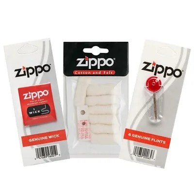 Zippo Lighter Oil Insert Supplies 3 Set/ Cotton Felt Wick Flints Replacement • $13.95