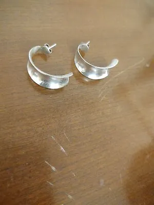 Ed Levin Sterling 925 Silver Wide Hoop Post Earrings Modernist Geometric • $98