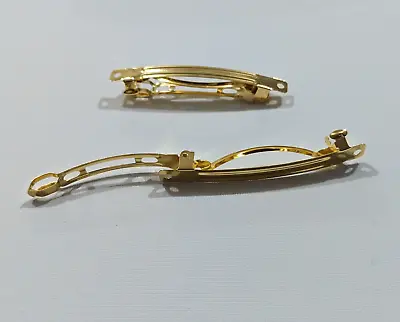 Pair 8cm YELLOW GOLD HAIR BARRETTE BLANK CLIPS Decorate WEDDING PARTY PROM MYO • £3.95
