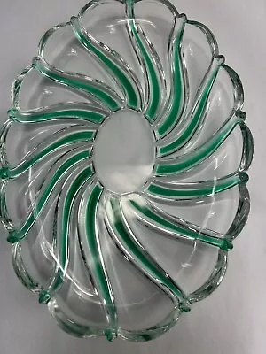 Vintage MIKASA Crystal Green Peppermint Swirl Glass Serving Dish (9 1/4  Long) • $18.49