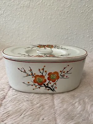 Vintage Moriyama Covered Oval Dish Cherry Blossom Hand Painted Japan • $24.99