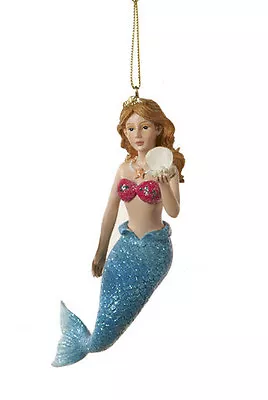 KURT S. ADLER HAND PAINTED BRUNETTE MERMAID W/ BLUE TAIL CHRISTMAS ORNAMENT • $8.88