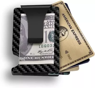 £0.99 • Buy Wallet Card Holder Mens Carbon Fibre Metal RFID Blocking Slim Credit Money Clip