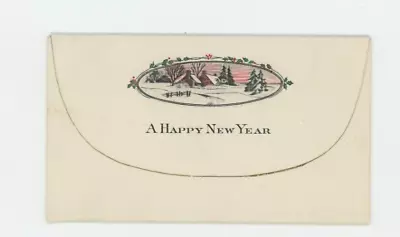 Vintage Greeting Card  NEW YEARS  FOLDED ENVELOPE HOLLY COUNTRY SNOW      USED • $3.70