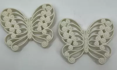 Vintage Burwood Products Company White Faux Rattan Butterflies Wall Hanging Set • $14.99