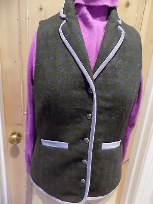 Jack Murphy Irish Wool Tweed Waistcoat Bottle Green Heather Velvet Detail Sz 12 • £28