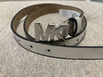 Michael Kors Genuine Leather Silver Belt - New - Thin Logo - Women Small • $29.99