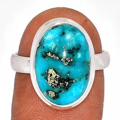 Natural Rare Neyshabur Turquoise - Iran 925 Silver Ring Jewelry S.8 CR19949 • $20.99