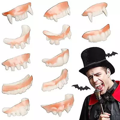 12PCS Horror Fake Fangs For Cosplay Vampire Dentures Teeth Dress Up Costume Prop • £7.22