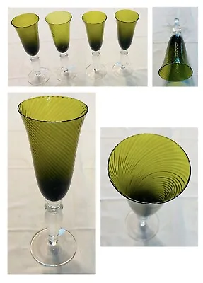 $38.88 • Buy VINTAGE Champagne Flutes 6 Oz. GREEN SWIRL 9  Tall 4-Piece Set