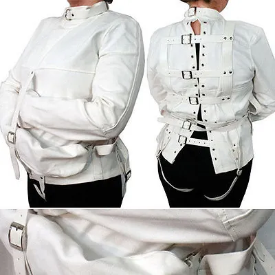 $59.99 • Buy White Asylum Straight Jacket Costume S/M L/XL BODY HARNESS Restraint Armbinder
