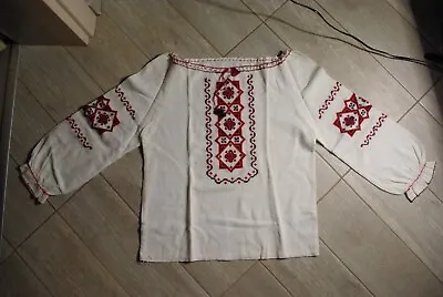 Vintage Ukrainian Hand Made Red Embroidered Ladies Shirt 1950s National Clothing • $101.16