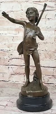 Handmade Bronze Statue By Moreau: Young Boy With Lute Banjo Museum Quality • $349