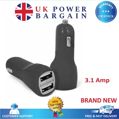 Dual 2-Port Mini Universal USB Bullet Car Charger Lead Adapter 5V 3.1A + 1A • £2.85