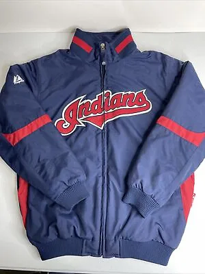 Vtg. Cleveland Indians MLB Therma Base Jacket Youth Medium Navy Blue Majestic • $40