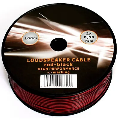 100m 2x0.5mm Speaker Cable Red Black Twin Loudspeaker Wire Car Home Audio Hifi • £14.97