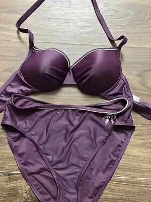 Naturana Bikini Dark Purple Underwired Cups Size 14/36 • £6.99