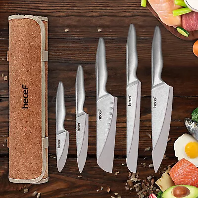 Hecef 11Pcs Knife Set Stonewashed Rustproof Stainless Steel Sharp Cutting Knife • $24.99