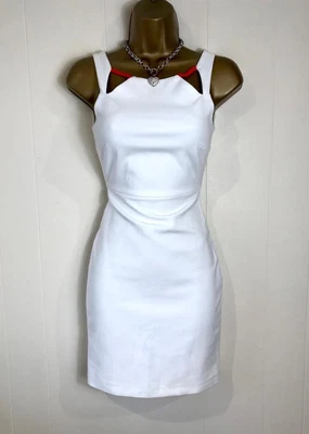 £13.99 • Buy Zara Stunning White & Coral Cut Out Strap Body Con Dress Size Xs