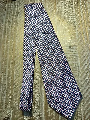 Salvatore Ferragamo Blue Tie -White Doves Micro Pattern Italy Silk Necktie • $40