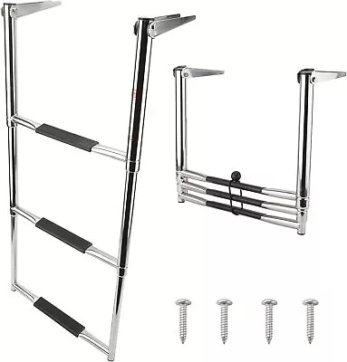 316 Stainless Steel 3 Step Telescoping Drop Heavy Duty Ladder For Marine Yacht • $74.24