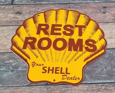 Vintage Shell Gasoline Porcelain Gas Restroom Service Station Pump Plate Sign • $122