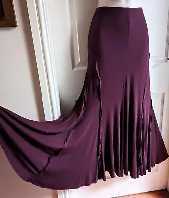 M&S PER UNA Long Dark Burgundy Dressy Flowy Gypsy Boho Jersey Maxi Skirt Size 16 • £2.99