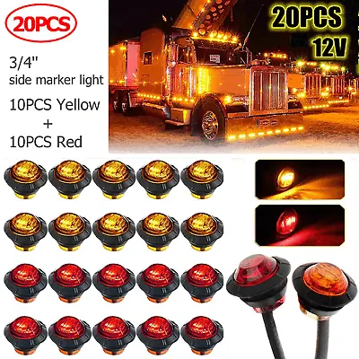 20pcs 3/4 In Marker LIGHTS LED Bullet Amber Red Truck Trailer RV Round Side Lamp • $11.89