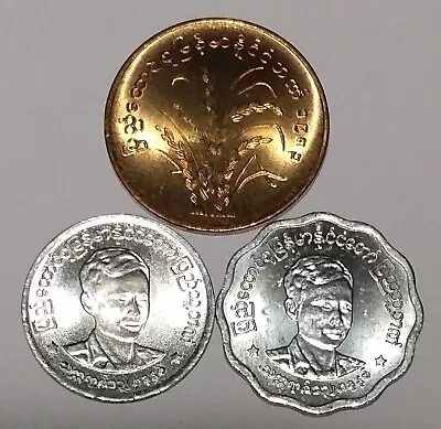 1966 & 1983 Burma 1 5 & 10 Pyas Unc (3 Coins) Aluminum & Brass Myanmar • $4.78