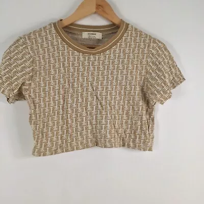 $19.95 • Buy Pull And Bear Womens T Shirt Crop Size M Aus 10 Beige Geometric Short Slv 040769