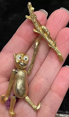 PAN Articulated Googly  Eye Swinging Movable Monkey Vintage  Brooch Pin Jewelry • $20