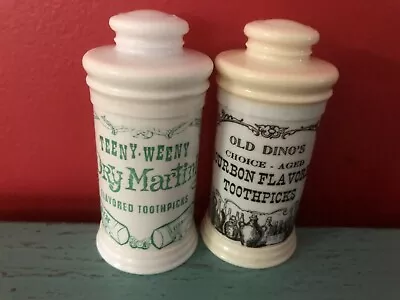 Vintage Toothpick Set Plastic Container Tex Art Bar Old Dino Bourbon Martini WOW • $19.99