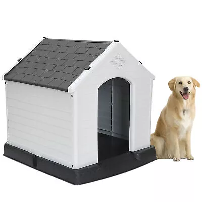 32  Roof Insulated Dog House Large Waterproof Dog Kennel Shelter Gray/Blue • $61.99