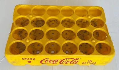 Vintage Yellow Coca Cola Plastic Crate 24 Round Bottle Holders • $29