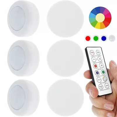 6X LED Closet Lights RGB Wireless Puck Lights Under Cabinet Touch Lighting 6000K • £12.99