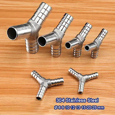 Stainless Steel Y-Piece 3-Way Connector Hose Tail Barb BSP Thread Pipe Fittings • £4.98