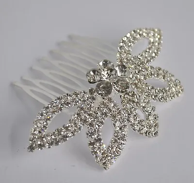 Diamante Hair Comb. Silver Plated Clear Crystal Half Flower. Wedding/bridal. UK • £5.25