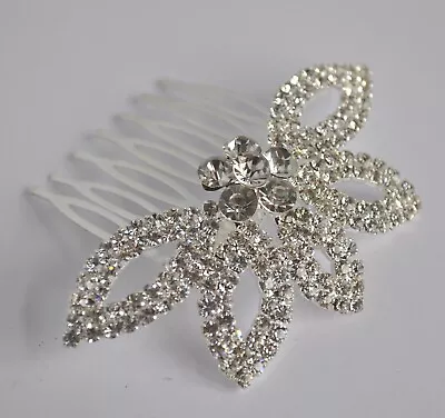 Diamante Hair Comb. Silver Plated Clear Crystal Half Flower. Wedding/bridal. UK • £5.25