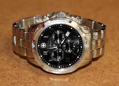 Wenger GST SS Men's Black Dial Swiss Chronograph Watch 7825X [033WEI] • $199.99