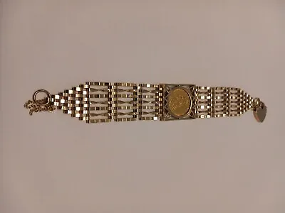 Solid 9ct Gold 7 Bar Gate Sovereign Bracelet • £750