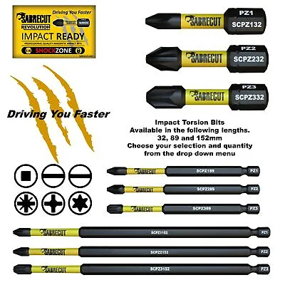 SabreCut Mixed Impact Driver Screwdriver 32506589152mm Bits HX PH PZ SQ TX • £12.99