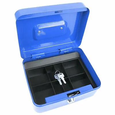 Blue Metal Cash Box With Lock And Key 6.5 X 7.5 X 3 Garage Bake Sale Money Keep • $13.99