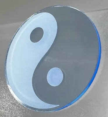 Yin & Yang Laser Engraved 3mm Clear Blue Acrylic 90mm Round Drinks Coasters • £5.99