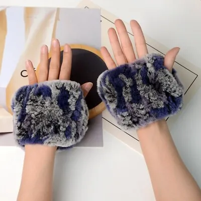 Women's Real Rabbit Fur Gloves Short Knitted Stretch Fingerless Mitten Gloves • $17.95